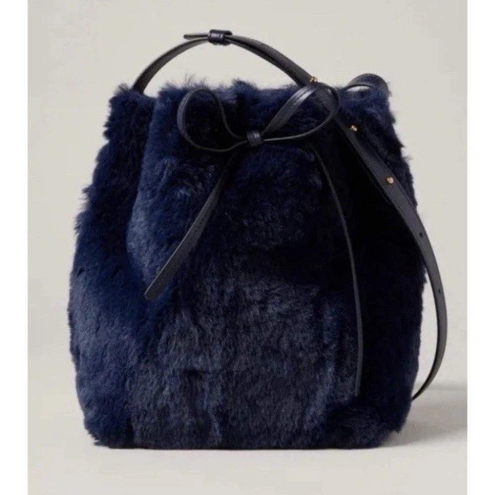 Mansur Gavriel x Apparisโ Royal Blue Fur Bucket Crossbody Bag New With Tags